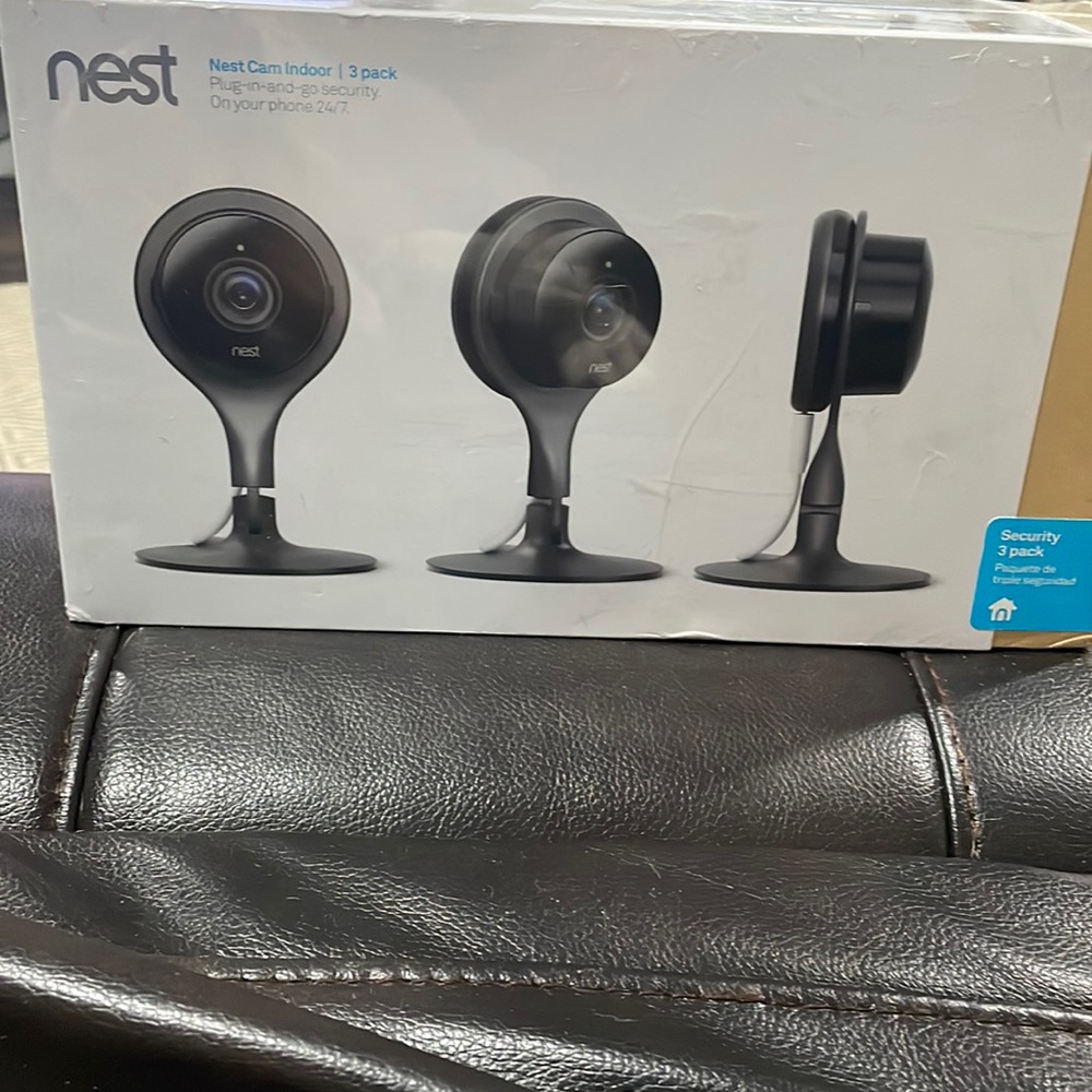 Nest 3 pack indoor cameras brand new in the box, including cellophane.